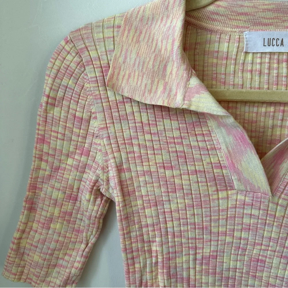 Pink & Cream Ribbed Polo Top - Picture 3 of 6